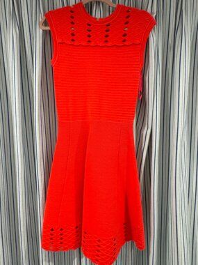 Ted Baker London Coral Red Knit Fit & Flare Dress – Scallop Cutout - Size 1 NWOT
